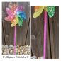 Preview: Windrad * 17 cm * Holzstil und -kugel handbemalt * Gartenstecker * Kinder * Deko * Regenbogen